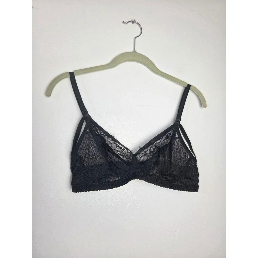 Black Lace Sheer Nursing Bra Wireless Strappy Breastfeeding Small Chest 34B